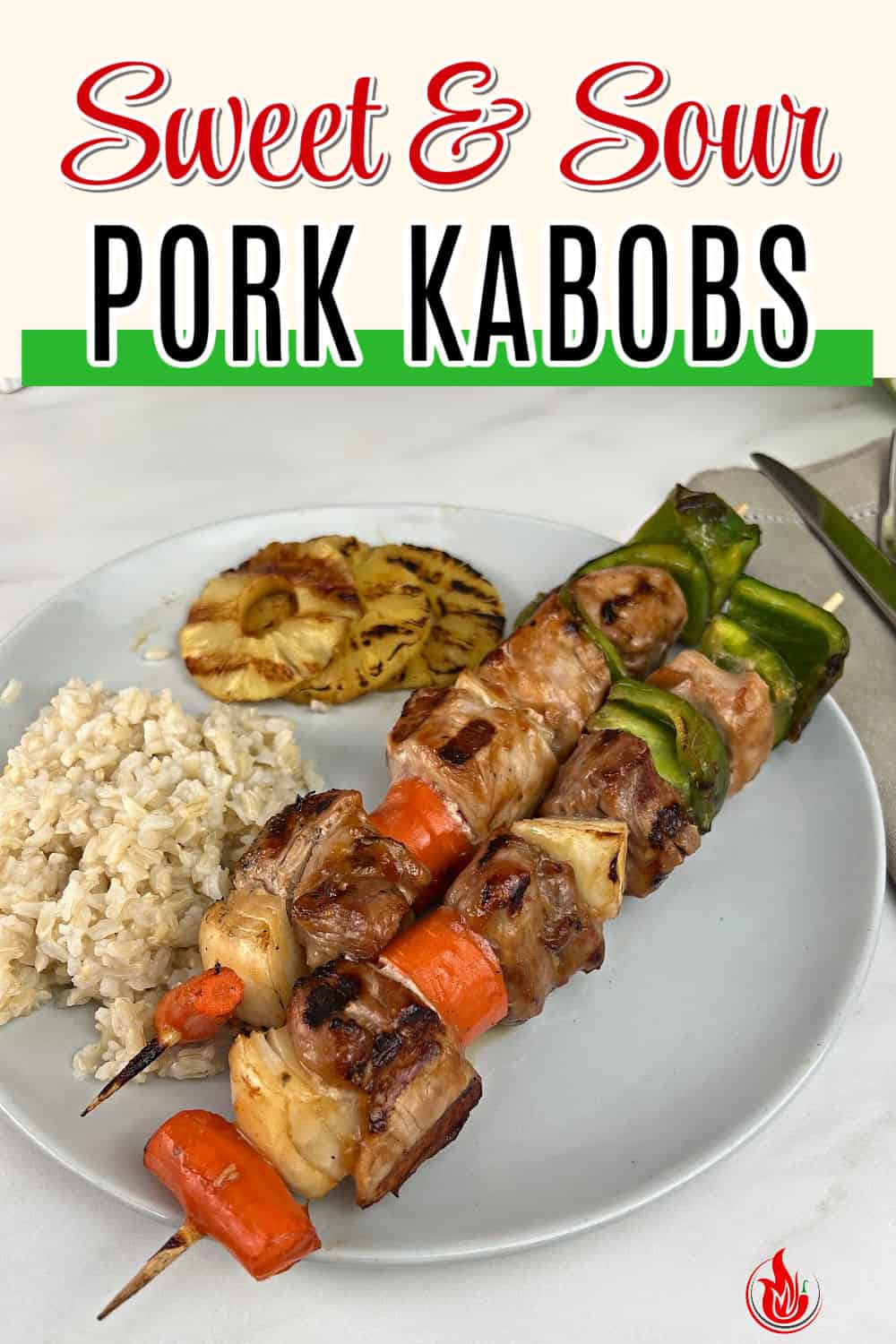 Pin for sweet and sour pork kabobs.