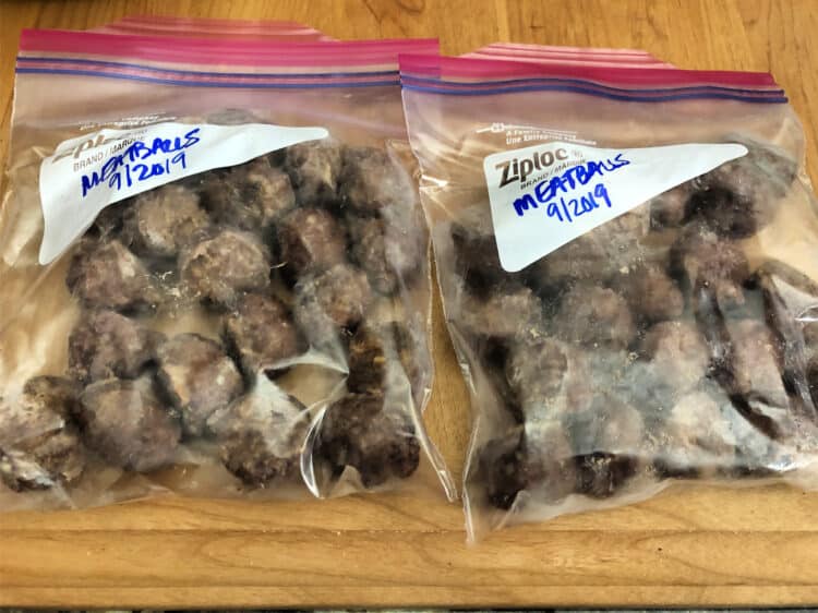 bags of meatballs ready to freeze
