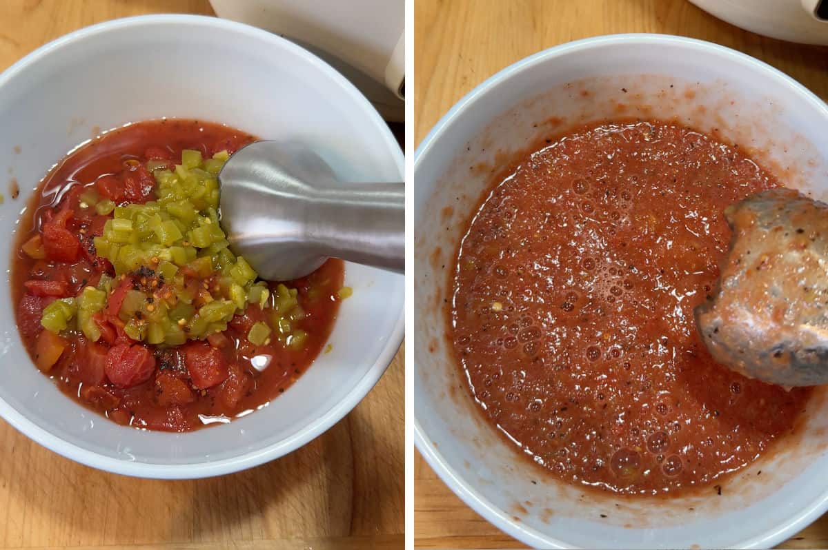 Preparing the tomato and chili sauce.
