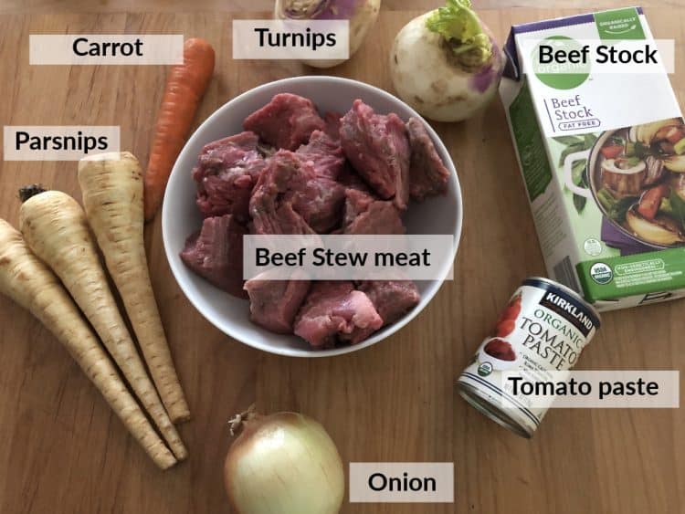 Ingredients needed to make the keto beef stew