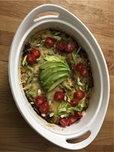 Keto casserole after baking and with toppings