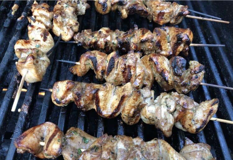 chicken skewers on the grill