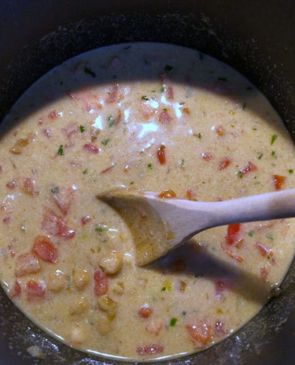 coconut milk added to make the chickpea tomato soup