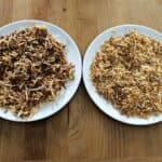 Toasted coconut on 2 small plates