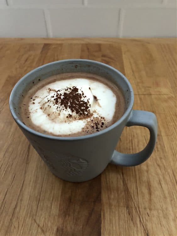 keto hot cocoa in a gray mug