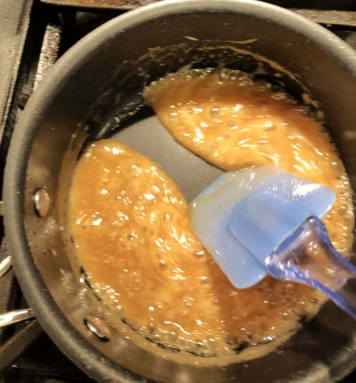 almost done caramel in the pan