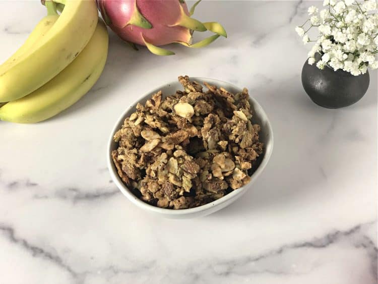 keto granola in a white bowl