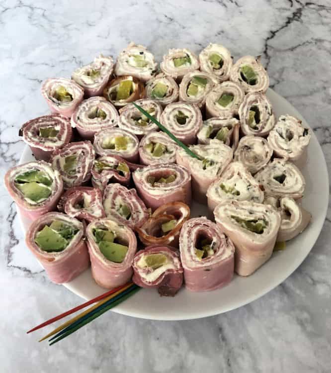 full plate of cream cheese pinwheels