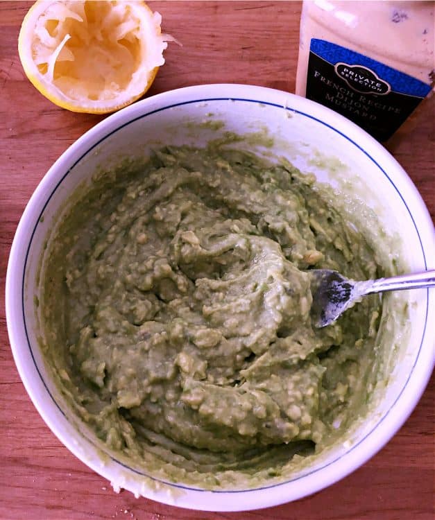 mashed avocado dressing mixed in a small bowl