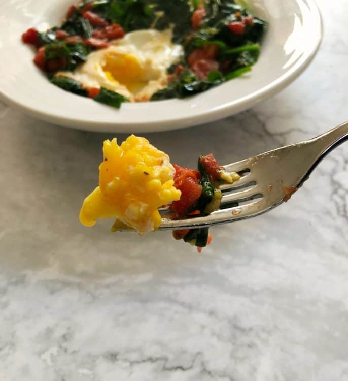 fork holding a piece of egg