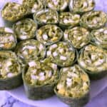 close up of egg salad pinwheels