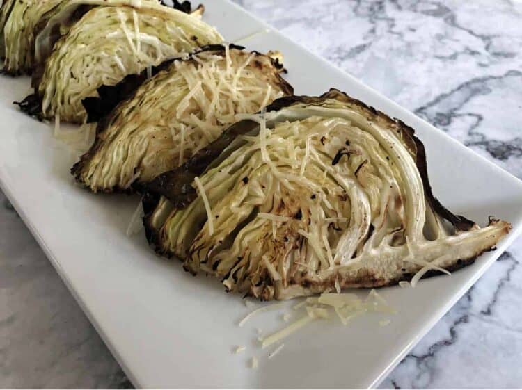 roasted cabbage wedges on a platter