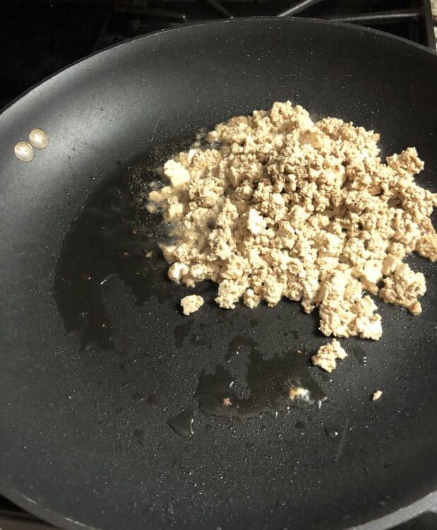 crumbled tofu in a skillet