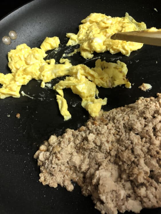 scrambled egg and tofu in a skillet