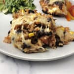 brown rice and bean bake on a white plate