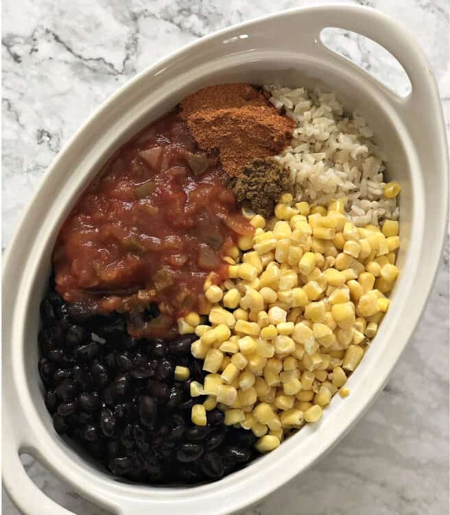 ingredients in an oval casserole dish