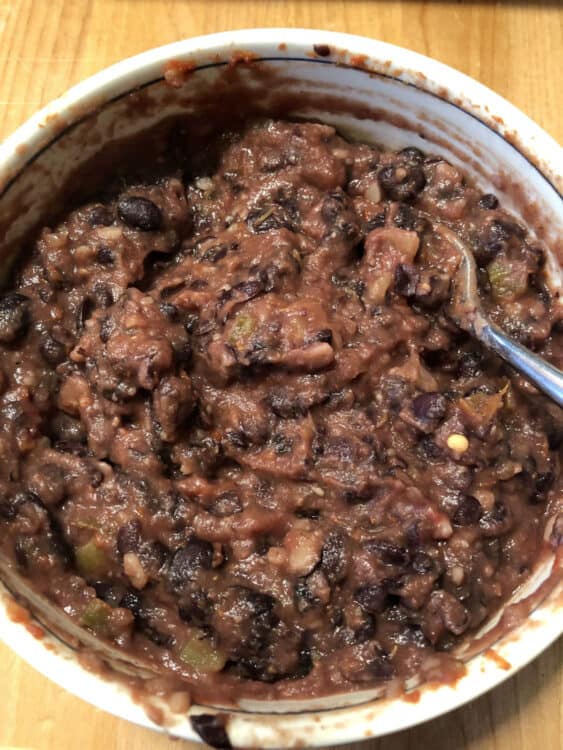 black bean filling after heating and stirring