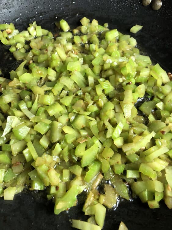 celery added to the skillet