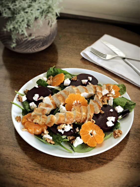 beet salad with goat cheese and chicken