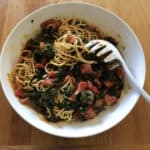 a serving bowl of easy weeknight pasta and sauce