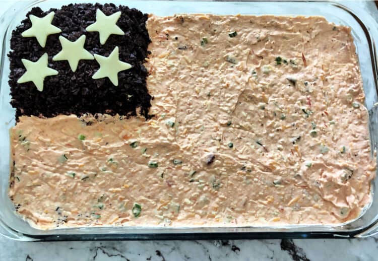 dip in pan with blue square in corner with stars