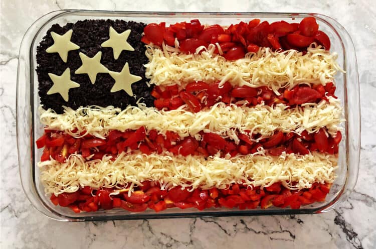 Taco dip decorated as an American flag