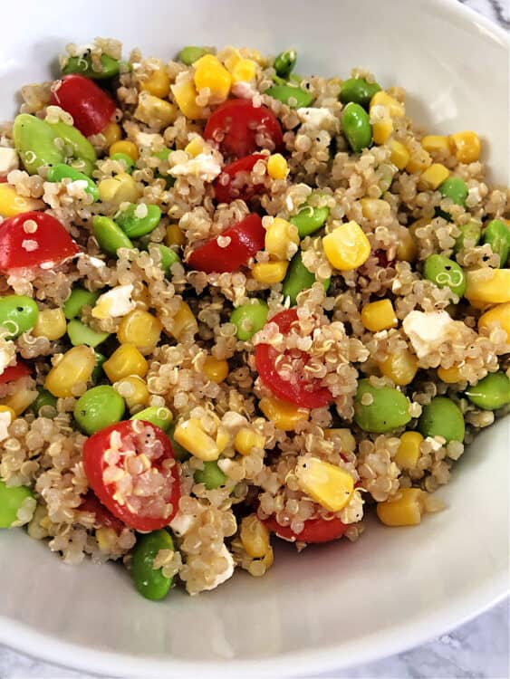 close up of quinoa edamame salad