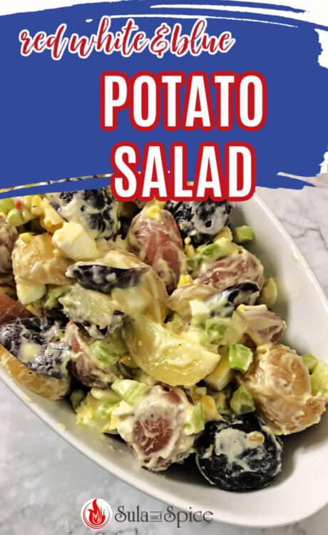 pin for red white and blue potato salad