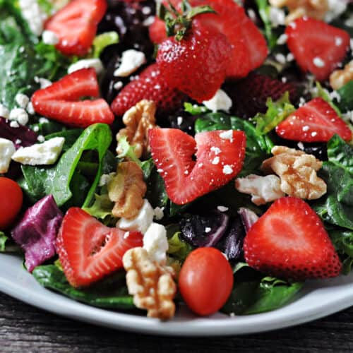 Strawberry walnut salad close up