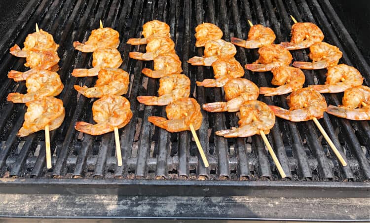 shrimp skewers on the grill