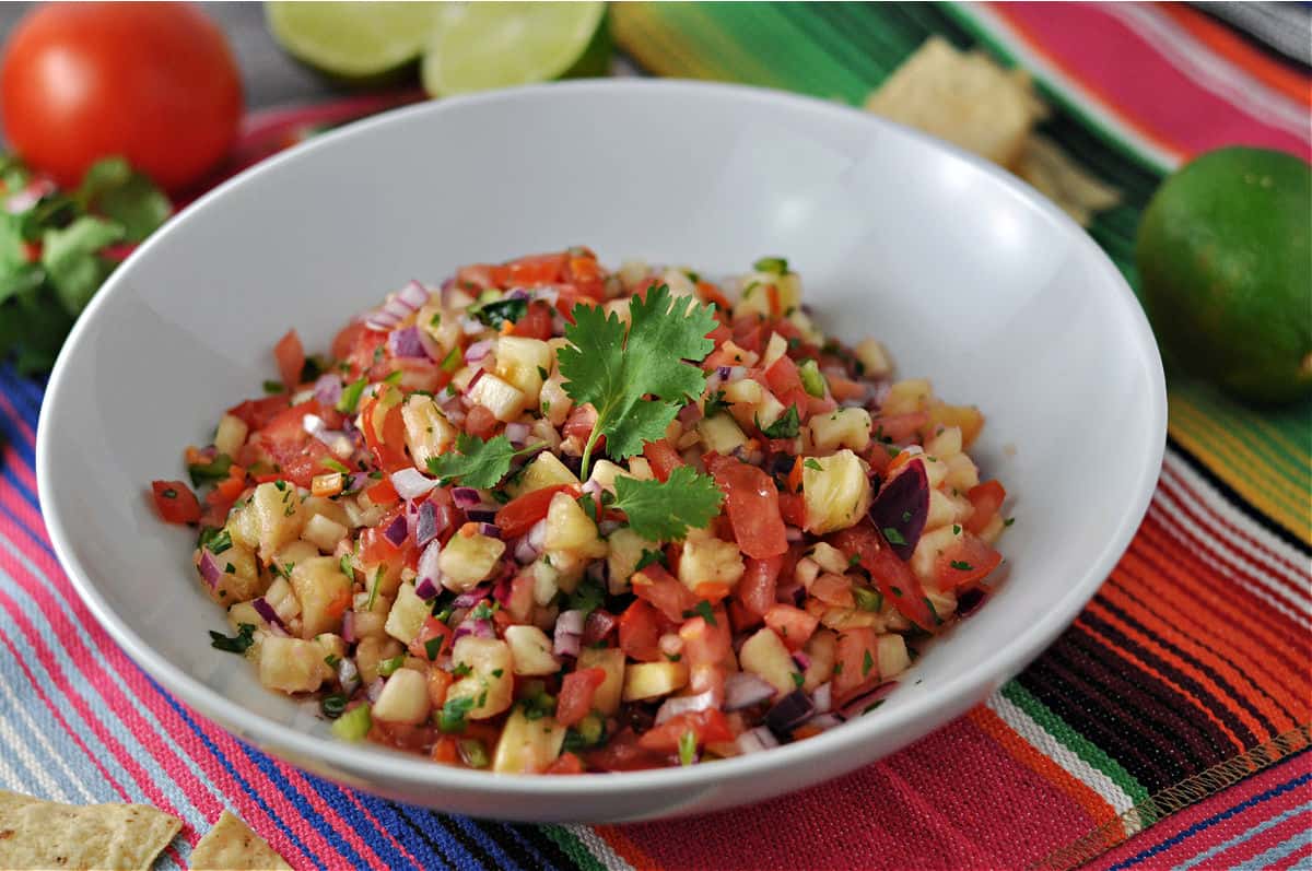 close up of habanero and pineapple salsa