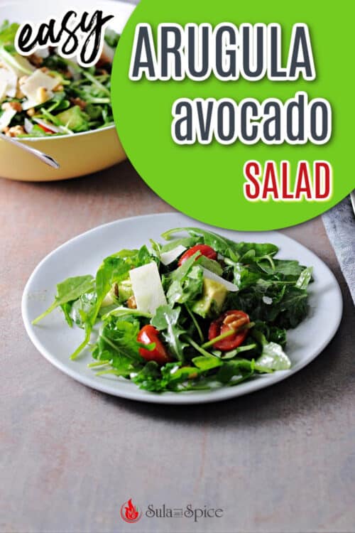 pin for arugula avocado salad