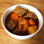 keto beef stew in a white bowl