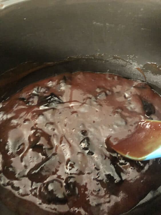 grape jelly and BBQ sauce in slow cooker