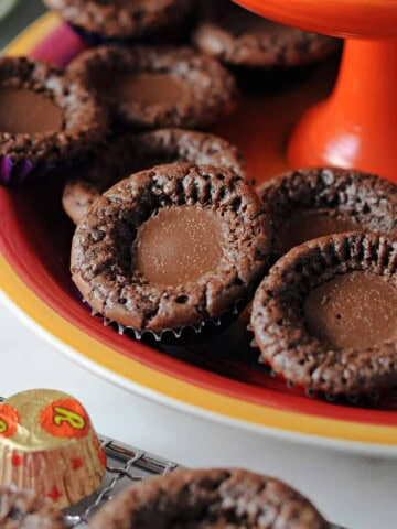 close up of peanut butter cup brownie bites