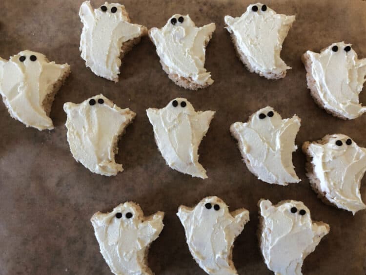 group of decorated rice krispie treat ghosts