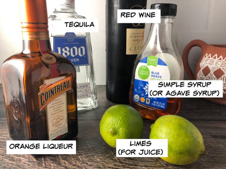 ingredients: tequila, red wine, syrup, limes and orange liqueur