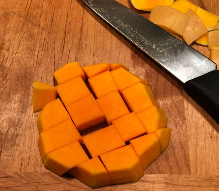 cubed pieces of the slice of squash