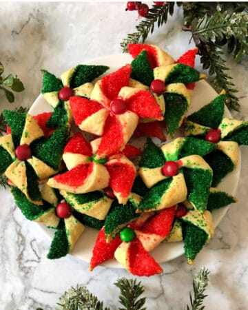 poinsettia cookies on a plate
