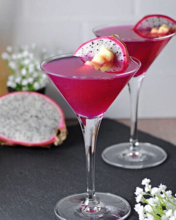 dragon fruit cocktail in a martini glass