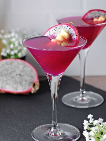 dragon fruit cocktail in a martini glass
