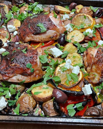 sheet pan mediterranean chicken dinner