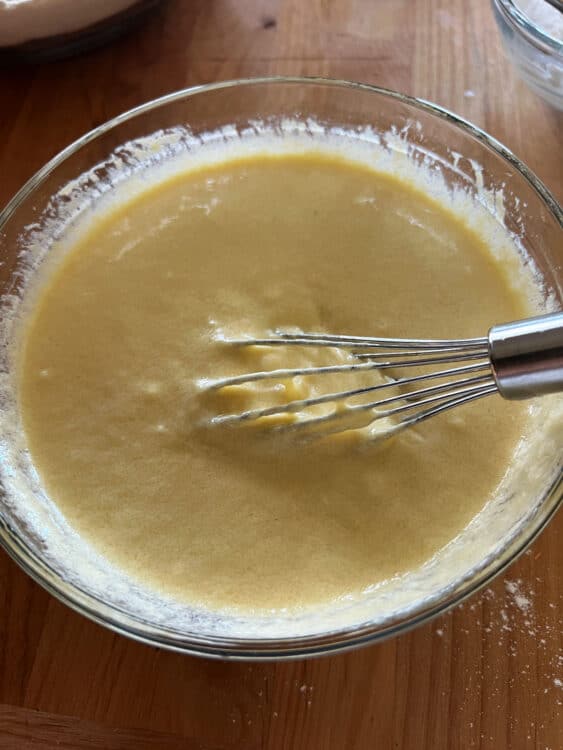 whisk in a bowl mixing the wet ingredients