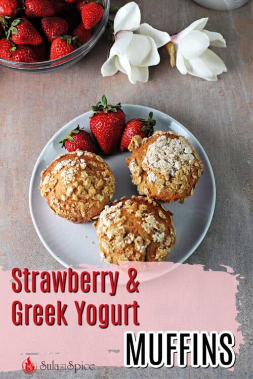 pin for strawberry greek yogurt muffins