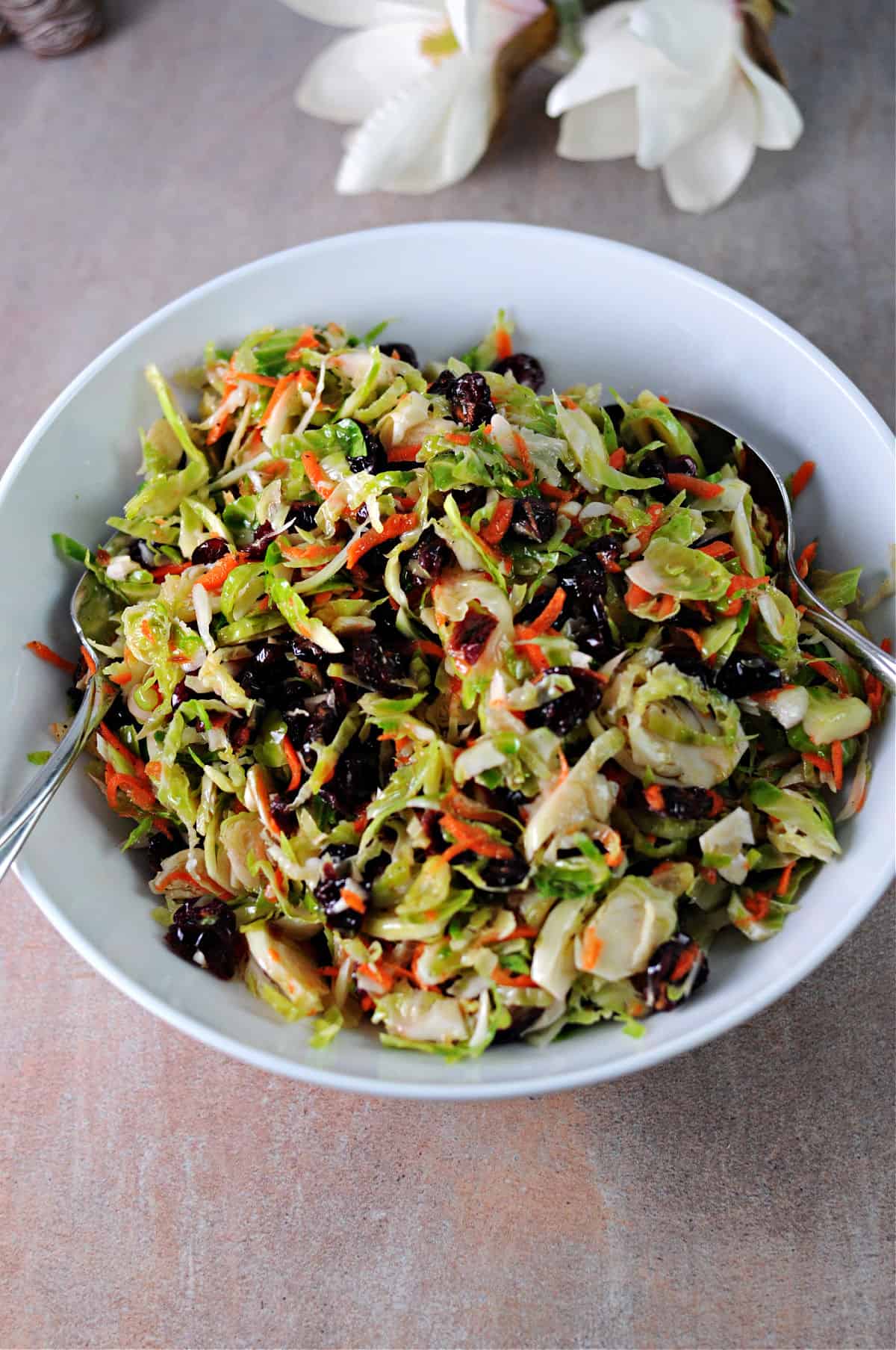 bowl of shaved brussels sprouts salad 