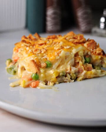 chicken hash brown casserole served on a plate.