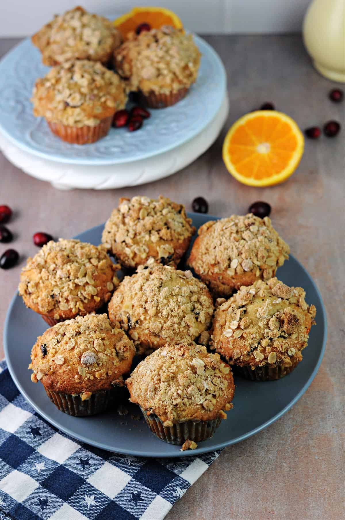 plate of cranberry walnut muffins.