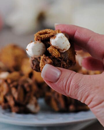 hand holding one smores cookie.