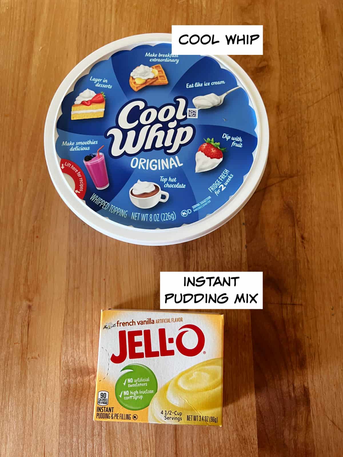 ingredients: whipped topping and box of instant pudding mix.