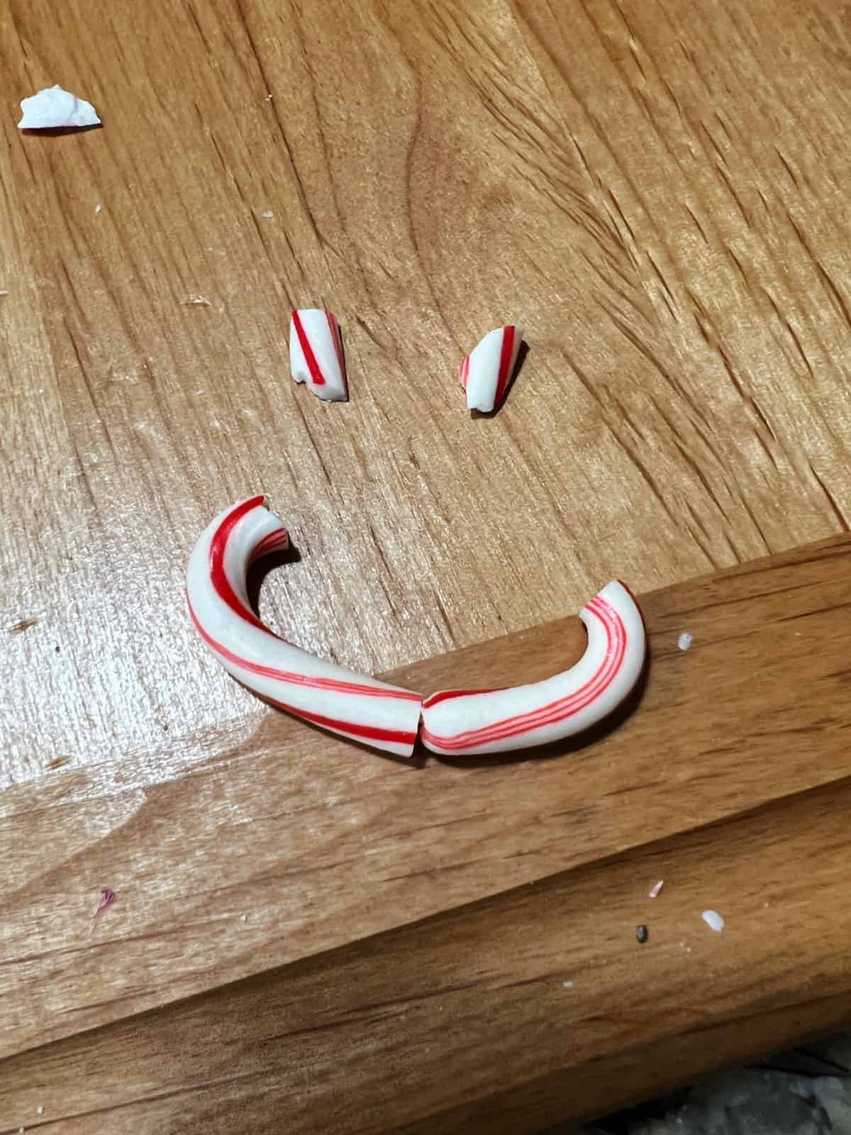 re-formatted smiley face from a small candy cane.